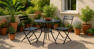 Outdoor patio setup with chairs on a durable 4x6 outdoor rug