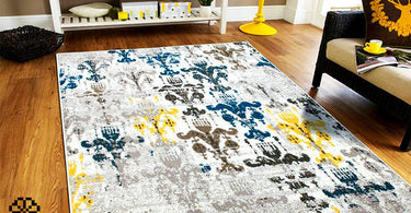 5x8 area rug in a modern living room setup