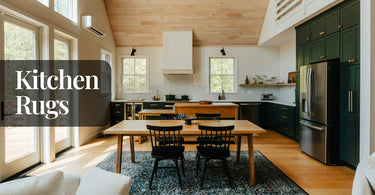 modern non-slip kitchen rug in blue pattern