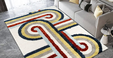 Abstract runner rug in modern hallway