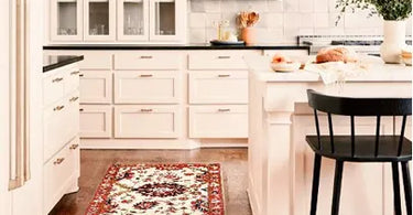 Washable runner rug placed in a modern hallway with hardwood floors, adding texture and protection in a high-traffic area