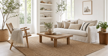How to clean a jute rug - natural jute rug in a bright Scandinavian living room