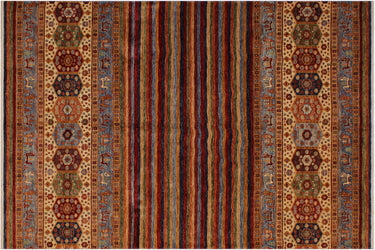 Khorjin Striped Hand-Knotted Wool Area Rug, Red and Rust 8'5" x 10'2" - full view