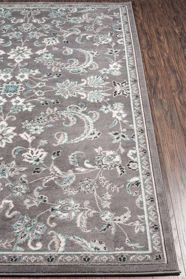 Machine Made Polypropylene Grey Oriental Area Rug – 9'3
