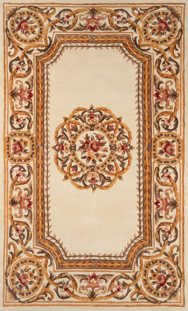Momeni Harmony India 100% Wool Ivory Round Area Rug, 4' X 4' Round
