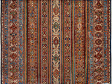 Khorjin Striped Hand-Knotted Wool Area Rug, Rust and Gold 8'10" x 11'10" - full view