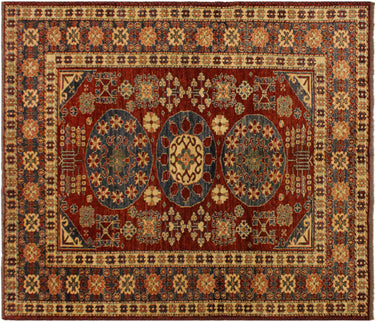 Super Kazak Hand-Knotted Wool Area Rug, Red and Blue 5'3" x 6'3" - full view