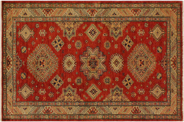 Super Kazak Hand-Knotted Wool Area Rug, Red and Ivory 4'1" x 5'8" - full view