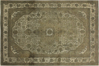 Vintage Distressed Hand-Knotted Wool Area Rug, Gray and Sage 7'8" x 11'0" - full view