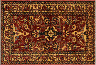 Super Kazak Hand-Knotted Wool Area Rug, Red and Light Tan 3'11" x 6'2" - full view