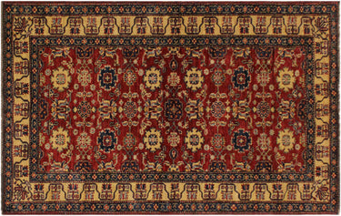 Super Kazak Hand-Knotted Wool Area Rug, Red and Ivory 4'1" x 5'10" - full view