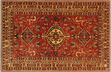 Super Kazak Hand-Knotted Wool Area Rug, Red and Ivory 4'0" x 5'9" - full view