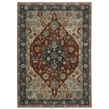 Oriental Weavers Aberdeen Red 1143H Rust and Blue Medium Living Room Rug Medallion Area Rug - 5'3" x 7'6"