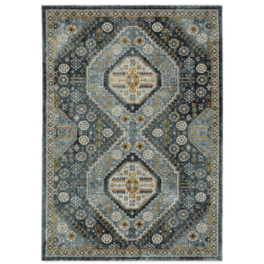Oriental Weavers Aberdeen 7150B Blue and Gold Compact Bedroom Accent Polyester Area Rug - 3'3" x 5'