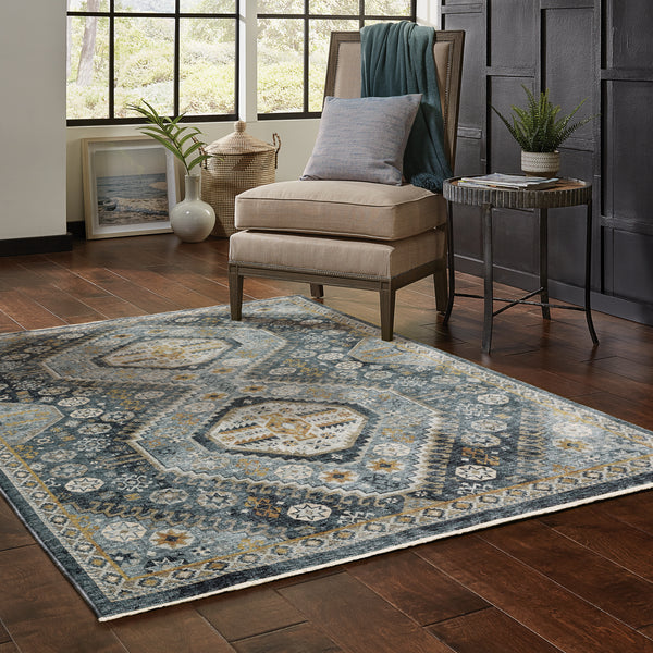Oriental Weavers Aberdeen 7150B Blue and Gold Medium Living Room Rug Polyester Area Rug - 5'3