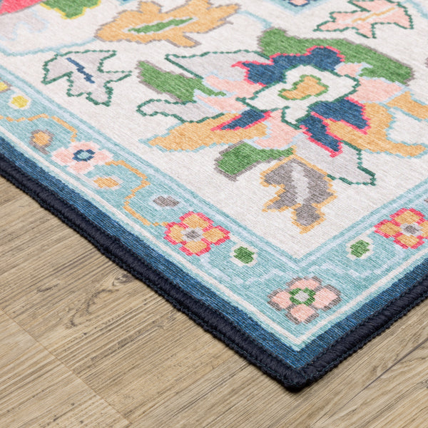 Oriental Weavers Addison ADD03 Blue and Multi Hallway Runner Medallion Runner Rug - 2' x 7' lifestyle
