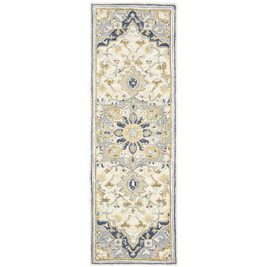 Oriental Weavers Alfresco 28402 Blue and Ivory Hallway Runner Medallion Runner Rug - 2'6" x 8'