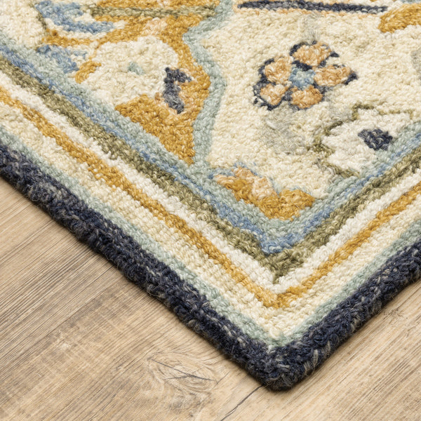 Oriental Weavers Alfresco 28406 Blue and Gold Hallway Runner Wool Runner Rug - 2'6