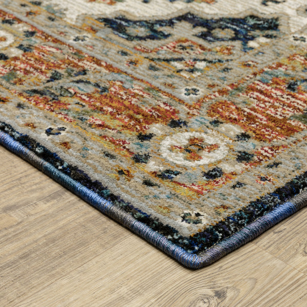 Oriental Weavers Andorra 2281E Blue and Orange Hallway Runner Medallion Runner Rug - 2'3