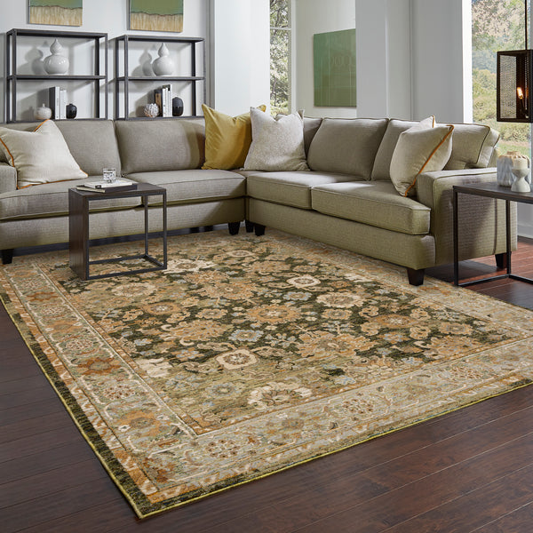 Oriental Weavers Andorra 2417B Green and Gold Large Seating Area Rug Polypropylene Area Rug - 6'7
