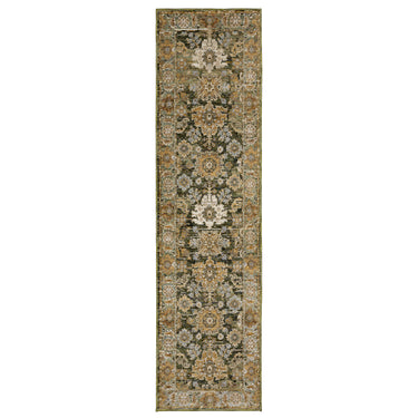Oriental Weavers Andorra 2417B Green and Gold Hallway Runner Polypropylene Runner Rug - 2'3" x 8'