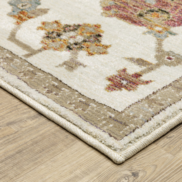 Oriental Weavers Andorra 2419B Ivory and Multi Hallway Runner Medallion Runner Rug - 2'3