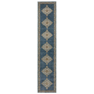 Oriental Weavers Andorra 2430A Blue and Gold Hallway Runner Bohemian Runner Rug - 2'6" x 12'