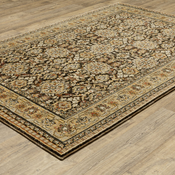 Oriental Weavers Andorra 2431A Brown and Gold Small Entryway Accent Medallion Area Rug - 1'10