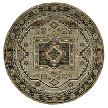 Oriental Weavers Andorra Grey 2442D Gray and Green Round Accent Bohemian Round Rug - 7'10" Round