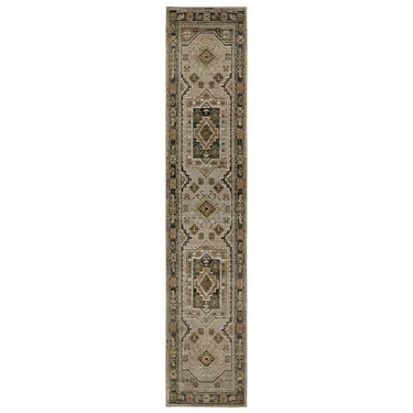 Oriental Weavers Andorra Grey 2442D Gray and Green Hallway Runner Polypropylene Runner Rug - 2'6" x 12'