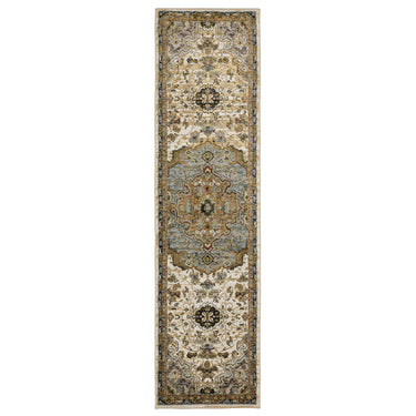 Oriental Weavers Andorra 2451B Ivory and Blue Hallway Runner Medallion Runner Rug - 2'3" x 8'