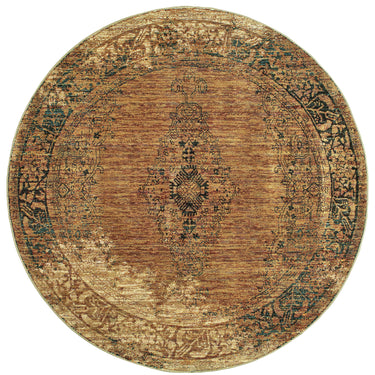 Oriental Weavers Andorra 6845D Gold and Brown Round Accent Traditional Round Rug - 7'10" Round