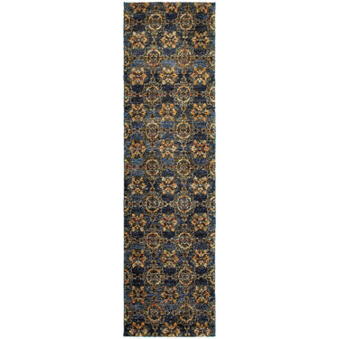 Oriental Weavers Andorra 6883C Blue and Gold Hallway Runner Medallion Runner Rug - 2'3" x 8'