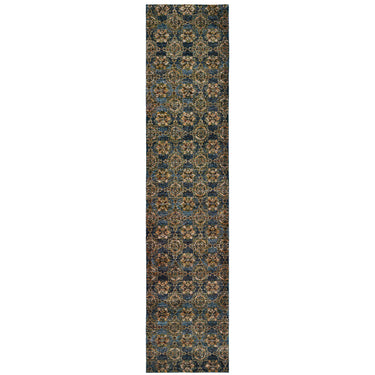 Oriental Weavers Andorra 6883C Blue and Gold Hallway Runner Medallion Runner Rug - 2'6" x 12'