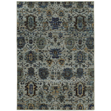 Oriental Weavers Andorra 7120A Blue and Navy Large Seating Area Rug Medallion Area Rug - 6'7" x 9'6"