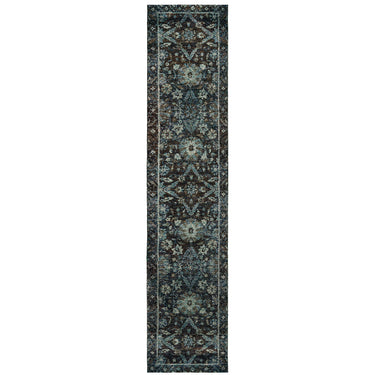 Oriental Weavers Andorra 7124A Navy and Blue Hallway Runner Medallion Runner Rug - 2'6" x 12'
