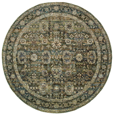 Oriental Weavers Andorra 7125C Green and Brown Round Accent Traditional Round Rug - 7'10" Round