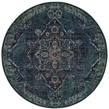 Oriental Weavers Andorra 7135F Blue and Light Blue Round Accent Polypropylene Round Rug - 7'10" Round