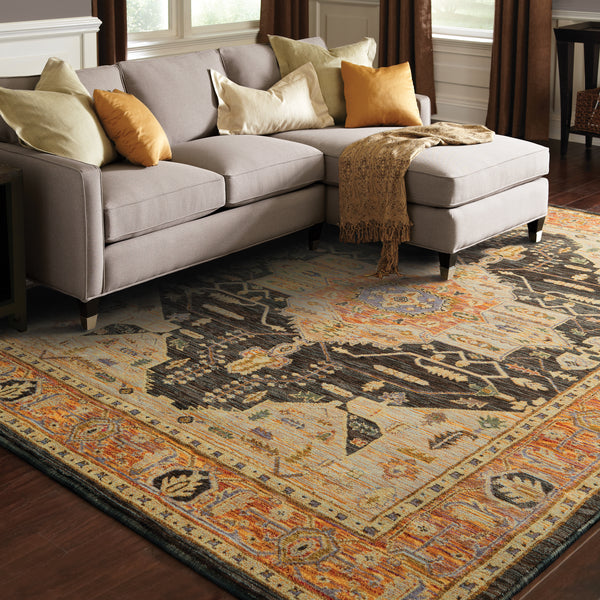 Oriental Weavers Andorra 7138B Gold and Brown Round Accent Medallion Round Rug - 7'10