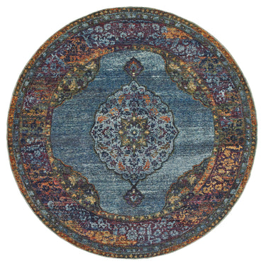 Oriental Weavers Andorra 7139A Blue and Multi Round Accent Traditional Round Rug - 7'10" Round