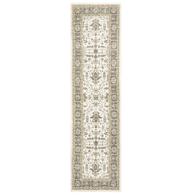Oriental Weavers Andorra 9537P Ivory and Gray Hallway Runner Medallion Runner Rug - 2'3" x 8'