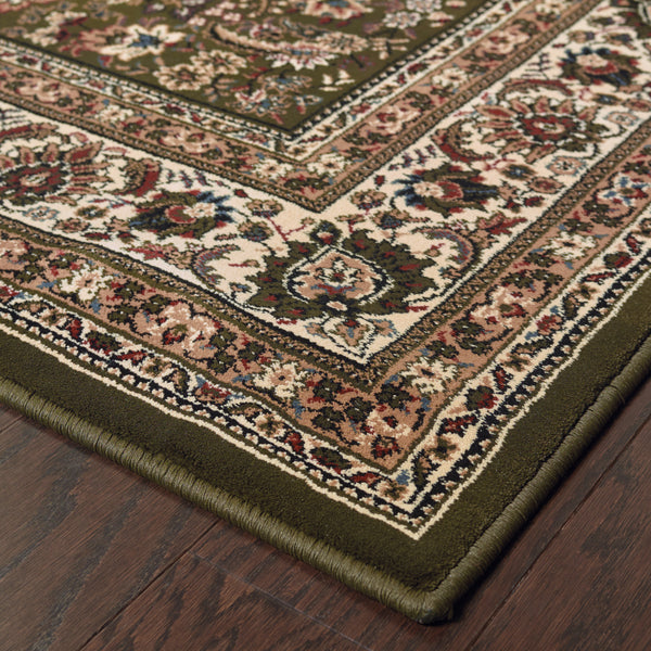 Oriental Weavers Ariana 213G8 Green and Ivory Hallway Runner Medallion Runner Rug - 2'3