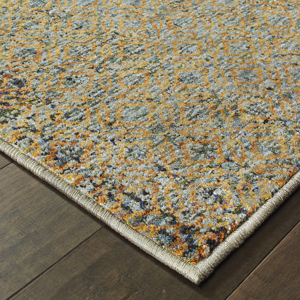 Oriental Weavers Atlas 8048B Blue and Gold Hallway Runner Polypropylene Blend Runner Rug - 2'6