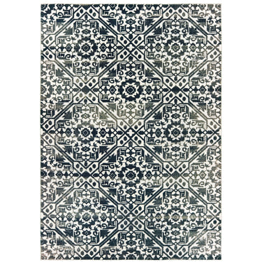 Oriental Weavers Bowen 5506E Navy and Ivory Medium Living Room Rug Contemporary Area Rug 5'3" x 7'6" β full overhead view of the rug
