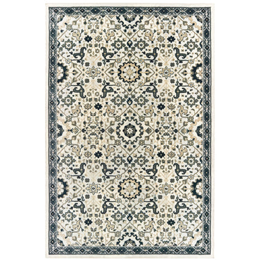 Oriental Weavers Bowen 073J2 Ivory and Navy Medium Living Room Rug Polypropylene Area Rug 5'3" x 7'6" β full overhead view of the rug