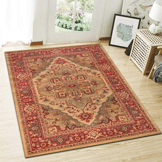 Neutral polypropylene rug in a cozy living room setup with modern furniture