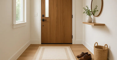Cozy entryway decorated with a 2x3 area rug by the front door