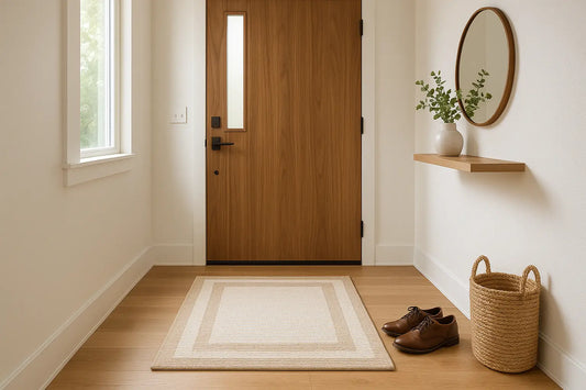 Cozy entryway decorated with a 2x3 area rug by the front door