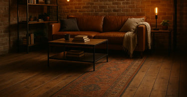 Hallway with a neutral 2x10 runner rug adding warmth and balance between doors