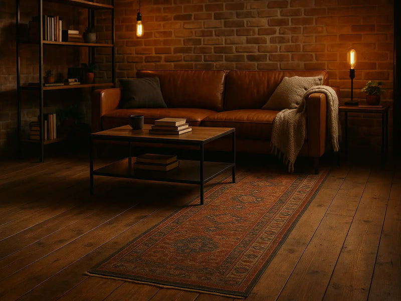Hallway with a neutral 2x10 runner rug adding warmth and balance between doors